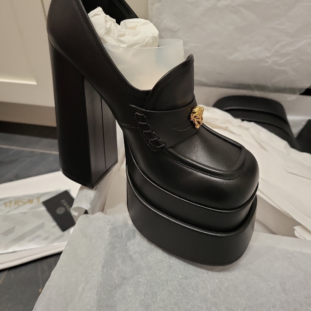 Versace Black Loafers with Gold Medusa Detail - Picture 3 of 4
